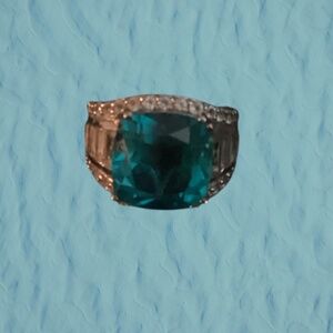Large Sterling Silver Ring with Aqua Stone